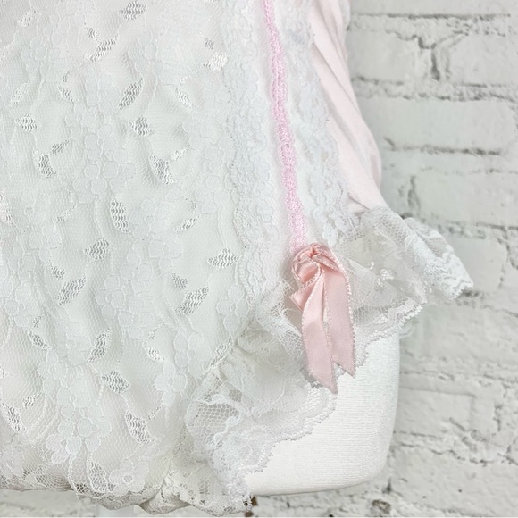 VTG 80s Inner Most Pink Lace Bow Floral Ruffle Bodysuit Lingerie Nightie Teddy S - Picture 5 of 12